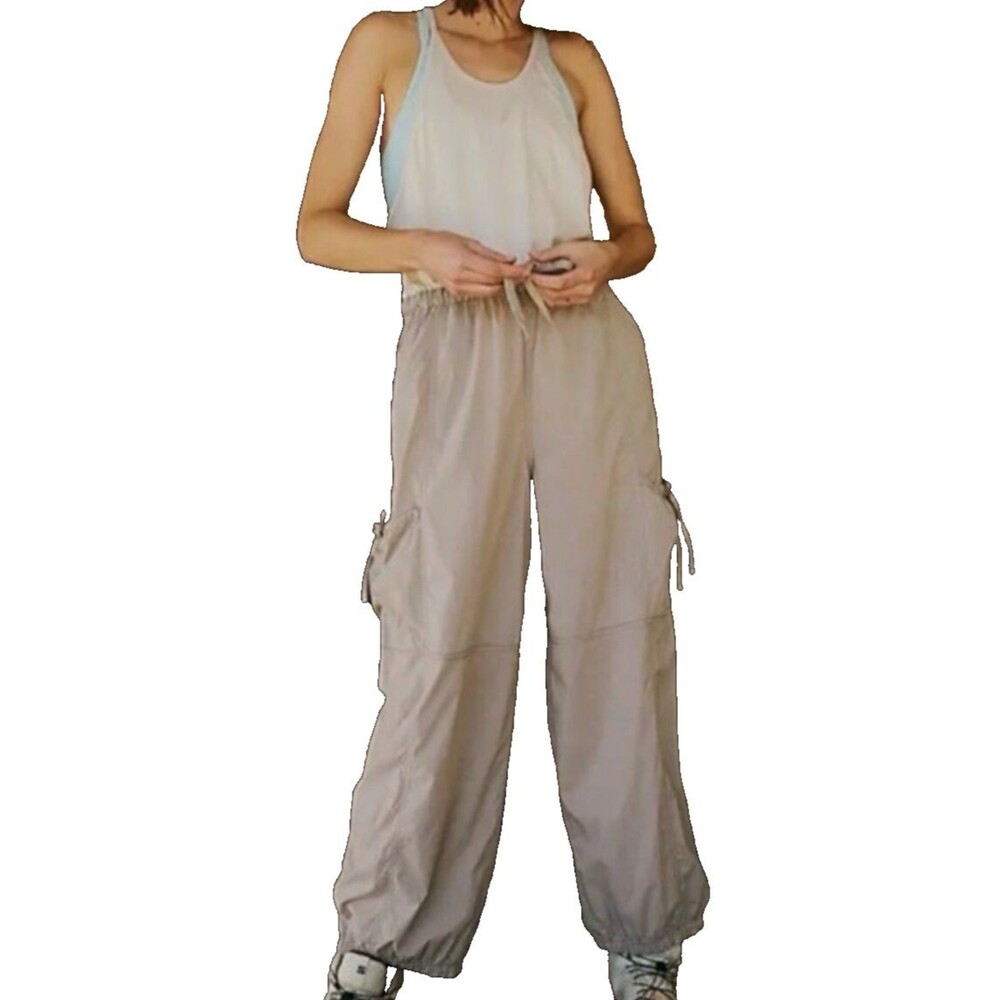Free People FP Movement Back Packer Jumpsuit M NWT Beige Cargo Parachute Onesie
